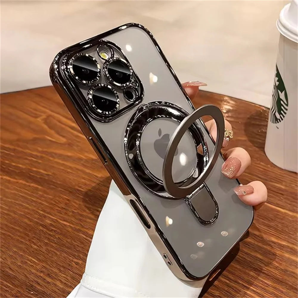 Luxury Magsafe Magnetic Ring Stand Clear Acrylic Case