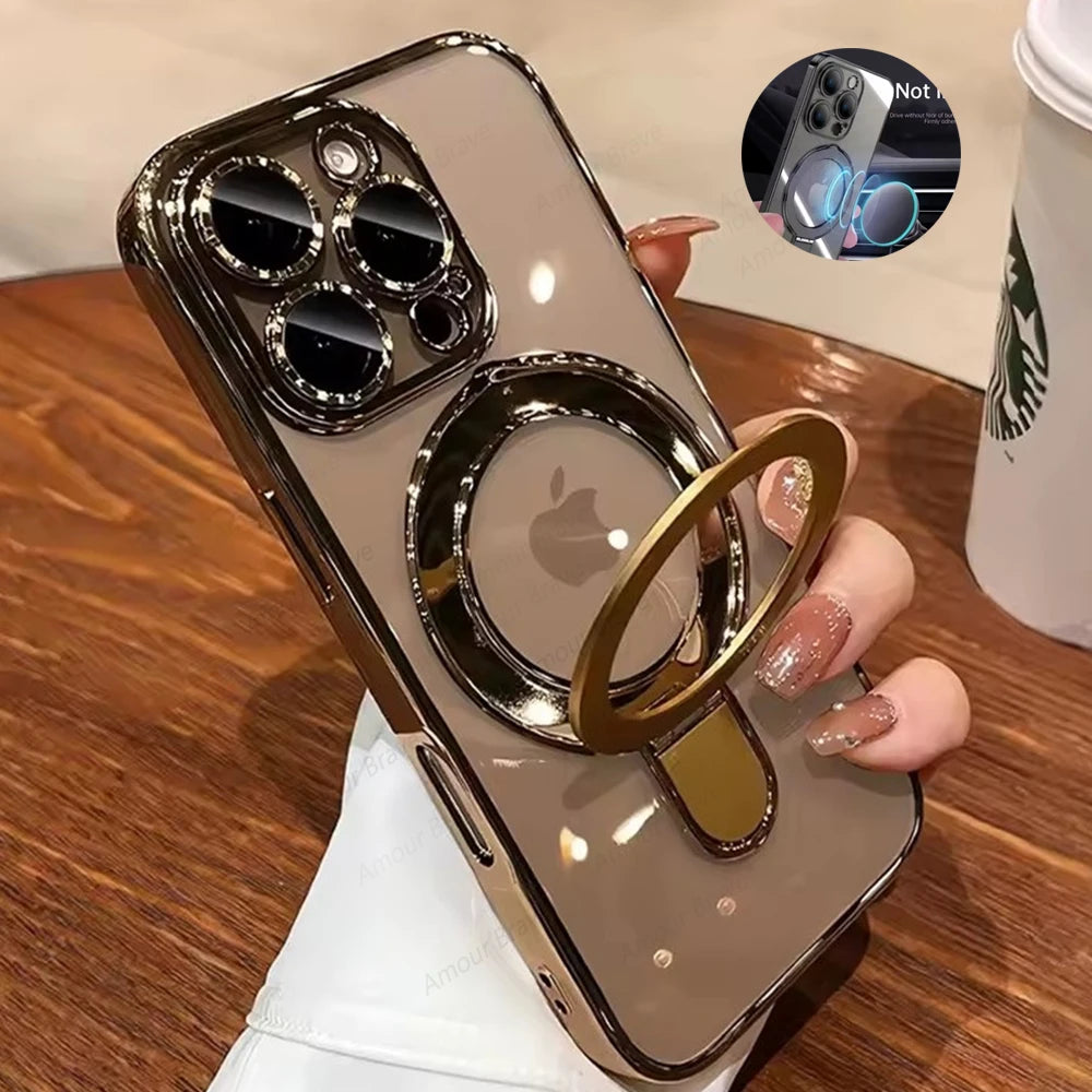 Luxury Magsafe Magnetic Ring Stand Clear Acrylic Case
