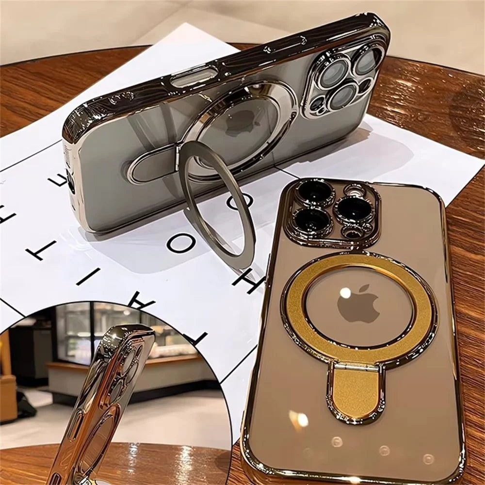 Luxury Magsafe Magnetic Ring Stand Clear Acrylic Case