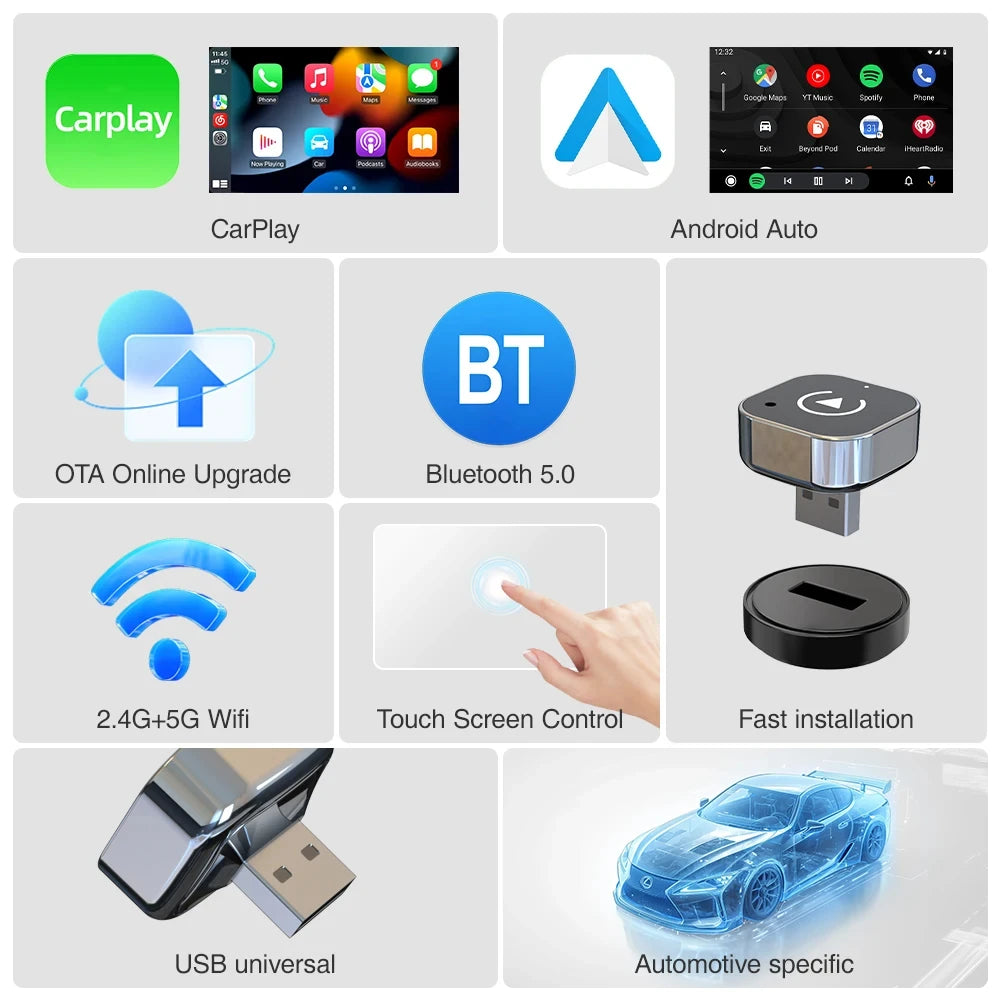 2-in-1 Wireless Android Auto & CarPlay Adapter Dongle
