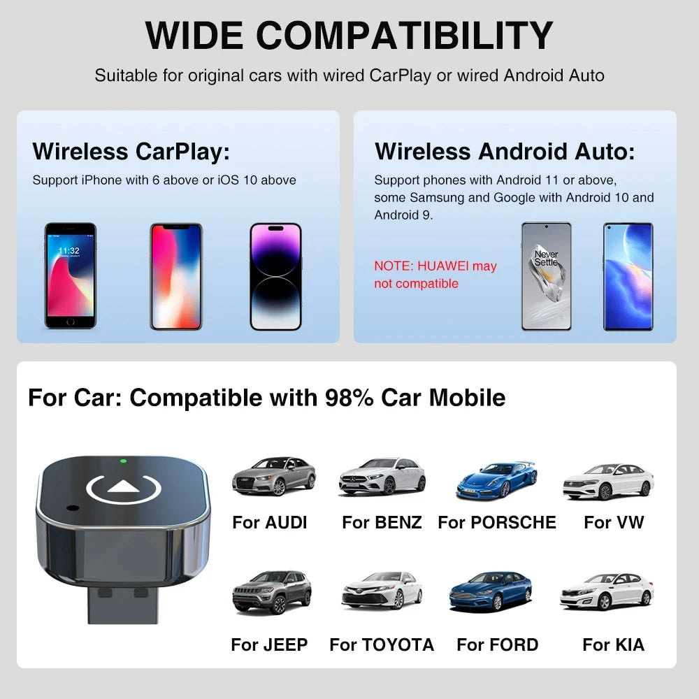 2-in-1 Wireless Android Auto & CarPlay Adapter Dongle