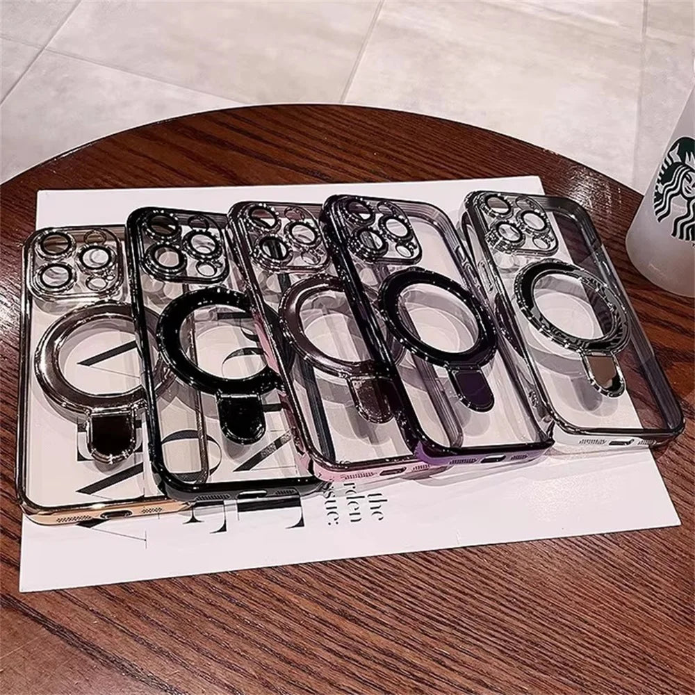 Luxury Magsafe Magnetic Ring Stand Clear Acrylic Case