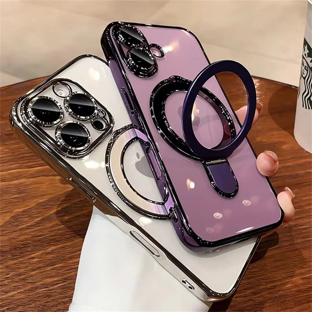 Luxury Magsafe Magnetic Ring Stand Clear Acrylic Case