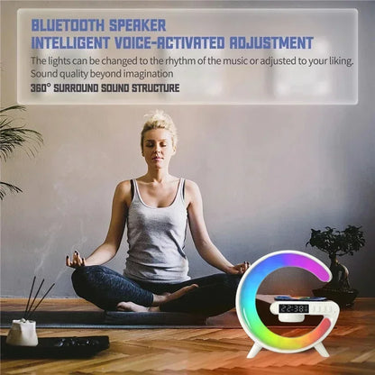 Multifunction RGB Light Wireless Charger Stand with Alarm Clock & Speaker