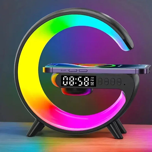 Multifunction RGB Light Wireless Charger Stand with Alarm Clock & Speaker