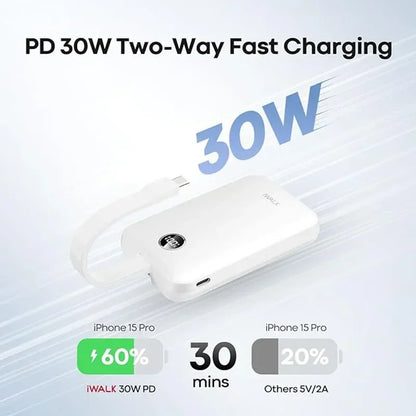 Chargeur portable magnétique iWALK avec anneau : Power Bank sans fil 50 000 mAh, support fin, charge rapide 20 W, avec écran LED