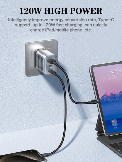 120W Total Fast Charging Wall Adapter with PD USB-C & QC 3.0 Ports