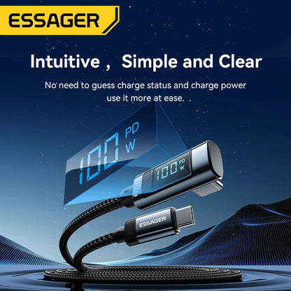 100W USB-C to USB-C 90° Fast Charge Cable with Display