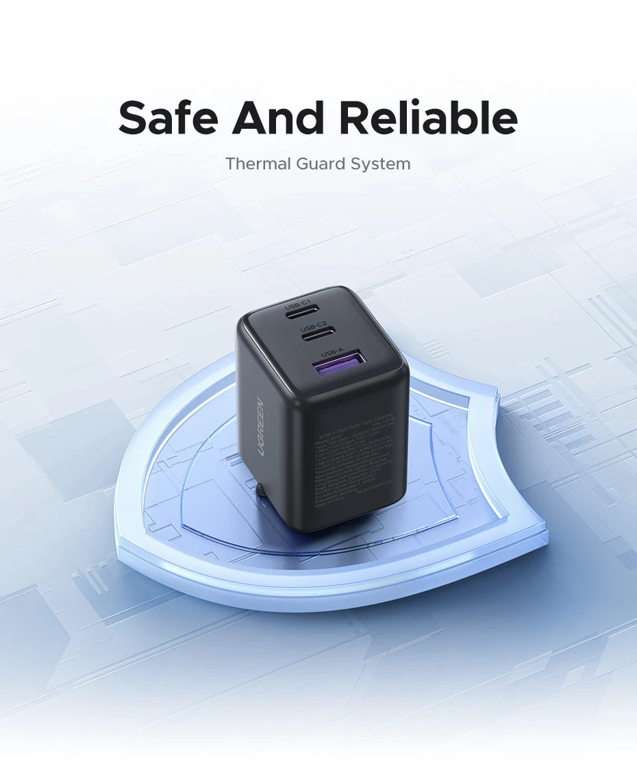 Chargeur rapide GaN 30 W | Adaptateur mural 3 ports