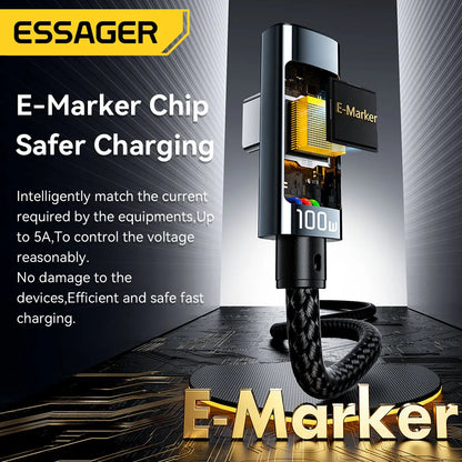100W USB-C to USB-C 90° Fast Charge Cable with Display