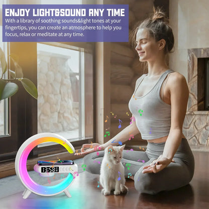 Multifunction RGB Light Wireless Charger Stand with Alarm Clock & Speaker