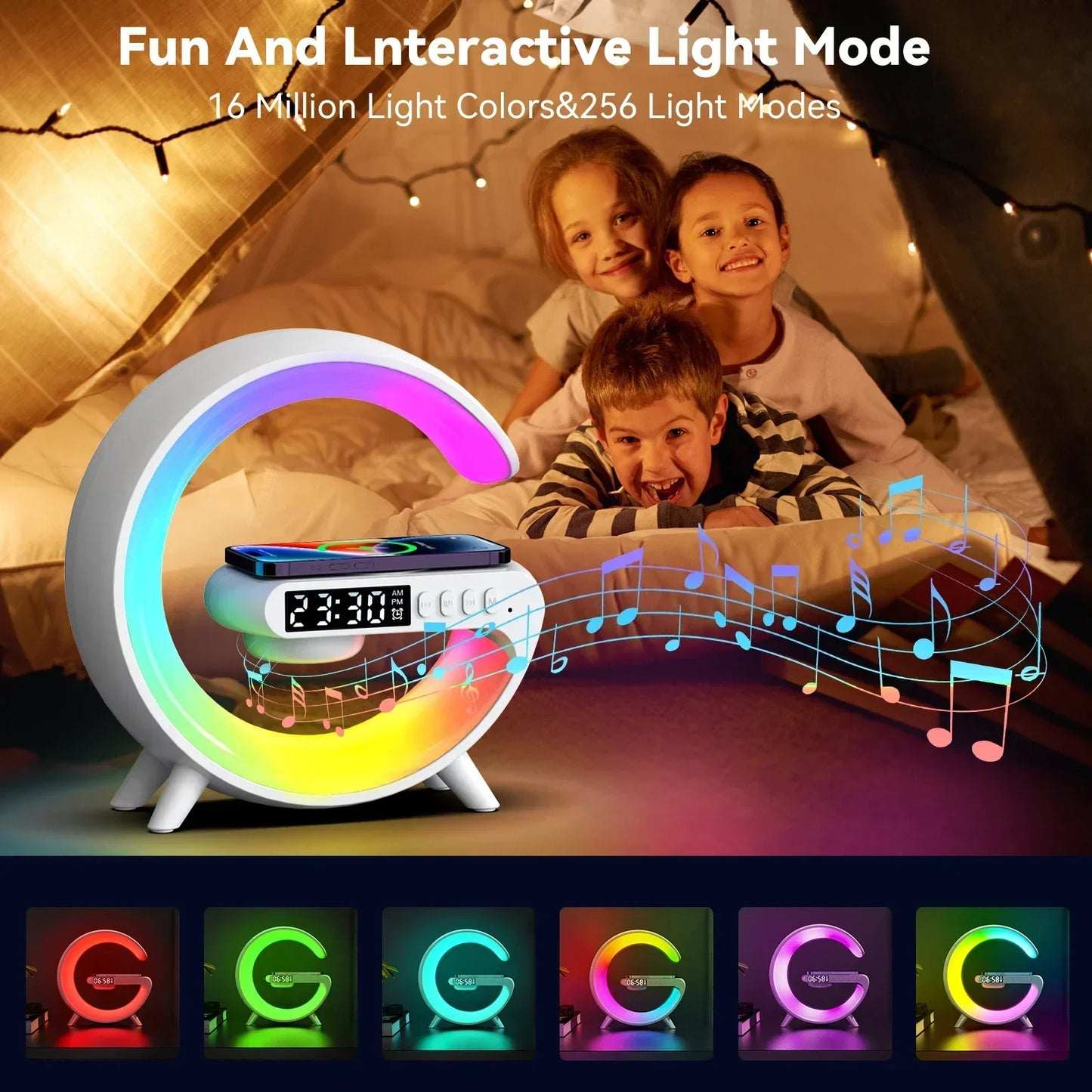 Multifunction RGB Light Wireless Charger Stand with Alarm Clock & Speaker