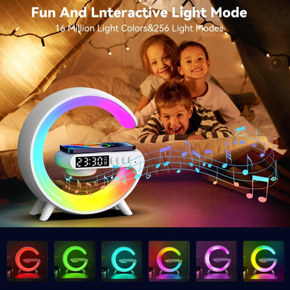 Multifunction RGB Light Wireless Charger Stand with Alarm Clock & Speaker