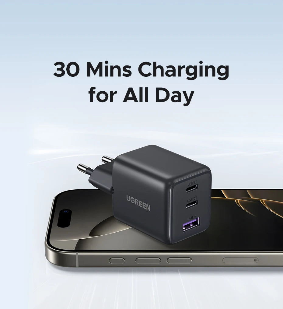 Chargeur rapide GaN 30 W | Adaptateur mural 3 ports