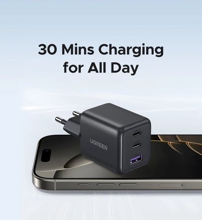 Chargeur rapide GaN 30 W | Adaptateur mural 3 ports