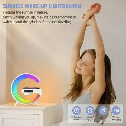 Multifunction RGB Light Wireless Charger Stand with Alarm Clock & Speaker
