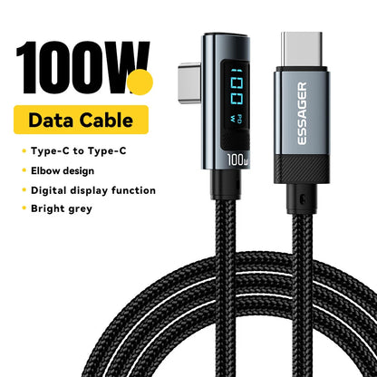 100W USB-C to USB-C 90° Fast Charge Cable with Display