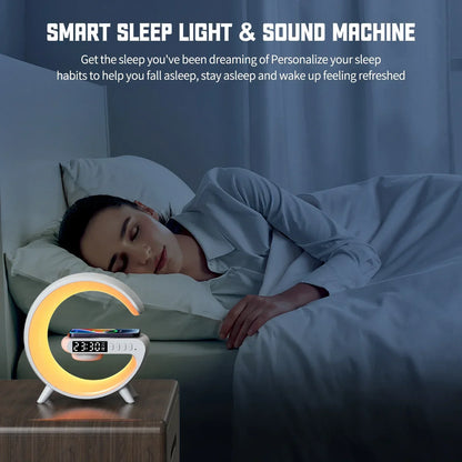Multifunction RGB Light Wireless Charger Stand with Alarm Clock & Speaker