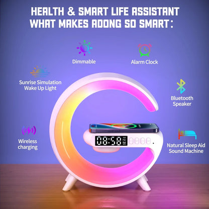 Multifunction RGB Light Wireless Charger Stand with Alarm Clock & Speaker