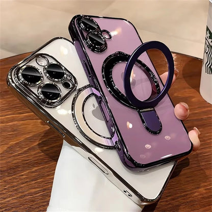 Luxury Magsafe Magnetic Ring Stand Clear Acrylic Case
